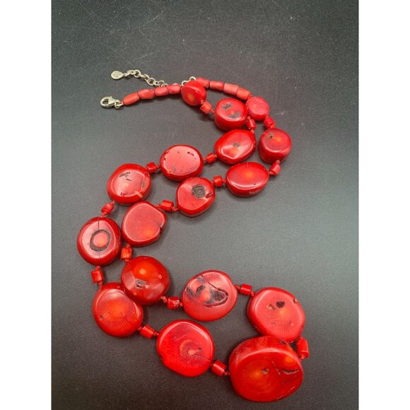 Coral Necklace in Red Dyed Bamboo Coral Signed By BARSE Chunky Stones Necklace - Picture 4 of 5